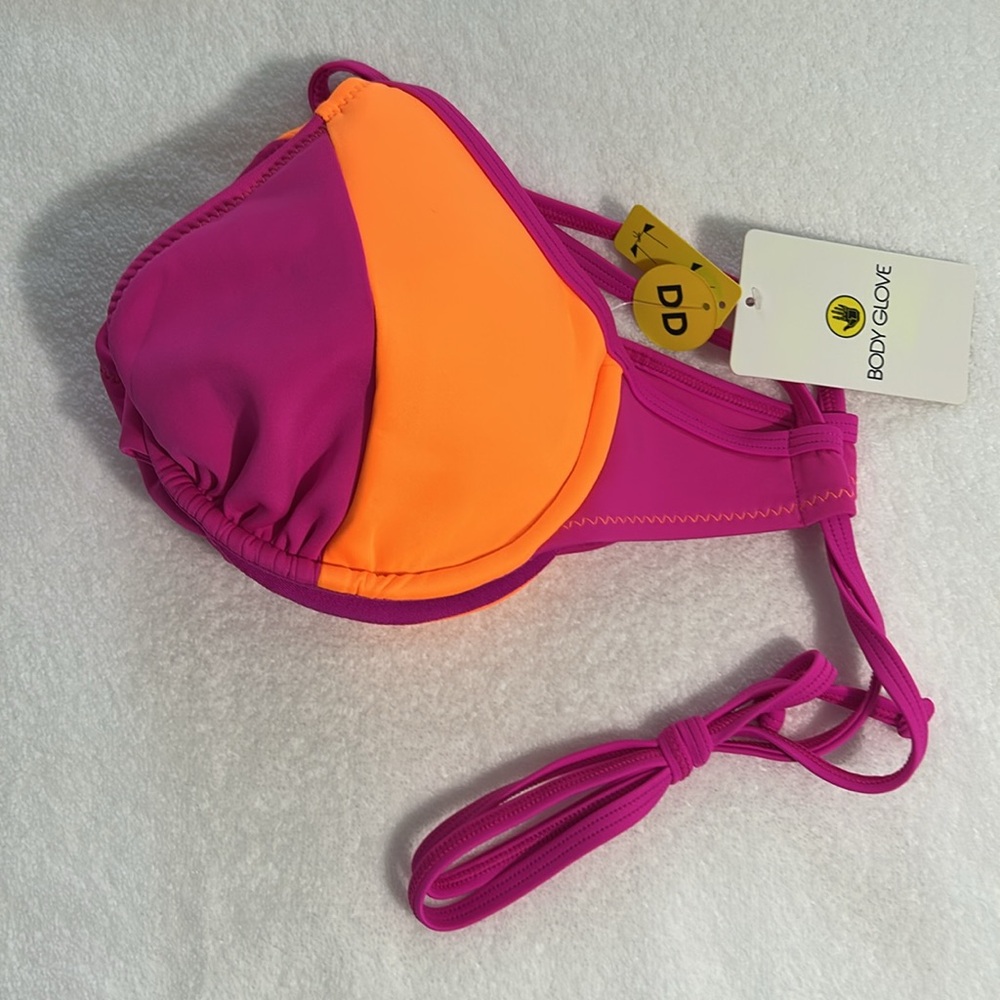 Body Glove DD Top Bikini 80s Throwback Solo Bikini Top Flamingo Pink Orange NWT - Picture 4 of 11